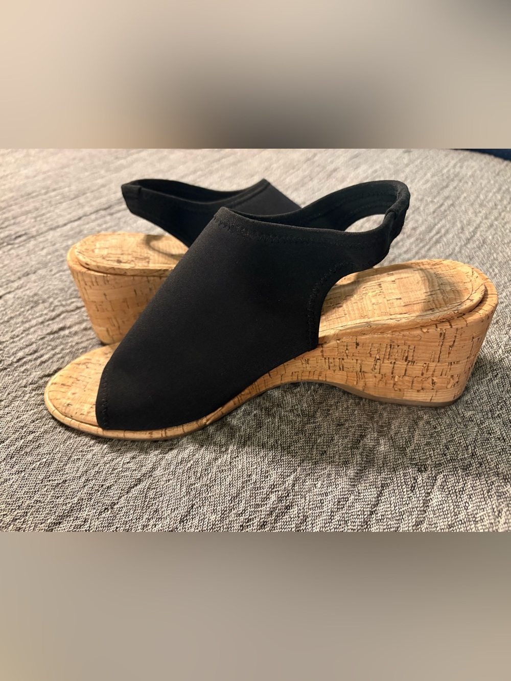 Aerosols Nuri Black Fabric Cork Wedge Sandals